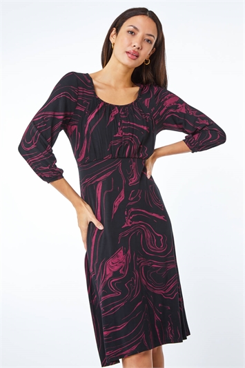 Plum Marble Print Ruched Dress 
