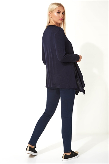 Navy Waterfall Front Jersey Cardigan, Image 3 of 5