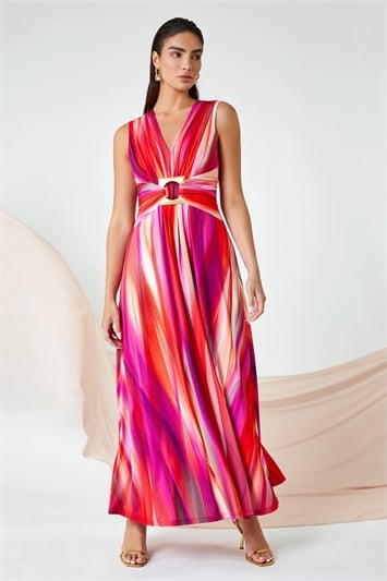 Pink Ombre Buckle Detail Maxi Stretch Dress
