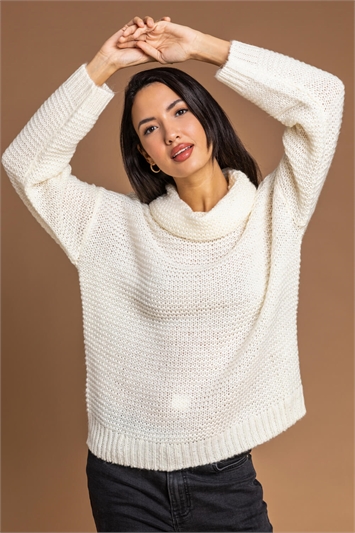 Ivory Textured Roll Neck Jumper, Image 5 of 5