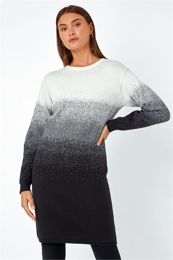 White Ombre Knitted Jumper Dress