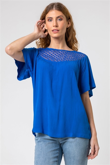 Blue Lace Panel Tunic Top