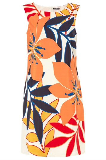 Orange Tropical Floral Print Shift Dress, Image 4 of 4