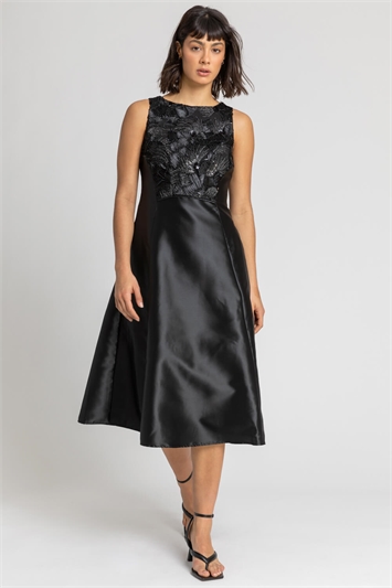 Black Sparkle Embellished Fit & Flare Dress, Image 3 of 4