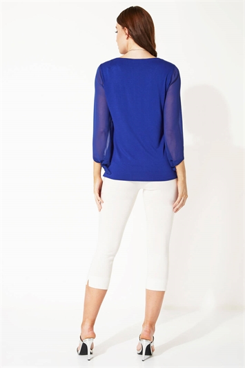 Royal Blue Necklace Trim Stretch Jersey Top, Image 3 of 5
