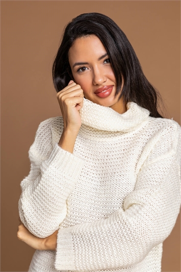 Ivory Textured Roll Neck Jumper, Image 4 of 5