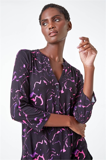 Purple Abstract Print Stretch Top