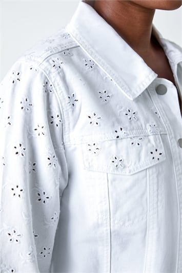 White Cotton Blend Broderie Sleeve Jacket