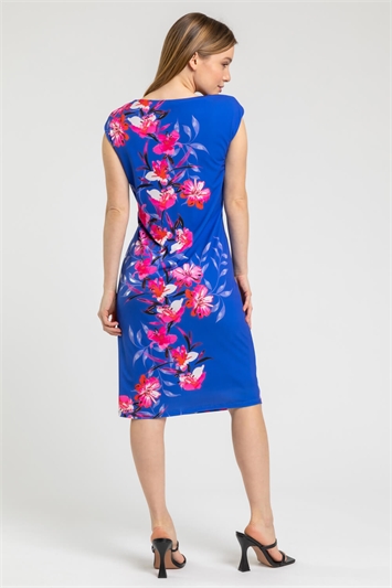 Blue Petite Floral Ruched Waist Dress, Image 2 of 4