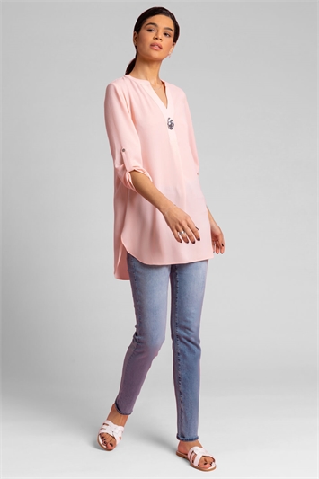 Light Pink Longline Button Detail Tunic Top, Image 3 of 4