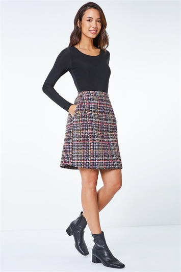 Multi Textured Check Mini Skirt