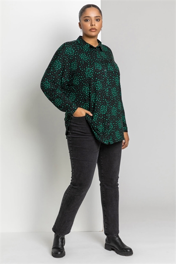 Green Curve Star Heart Print Oversized Shirt, Image 3 of 4