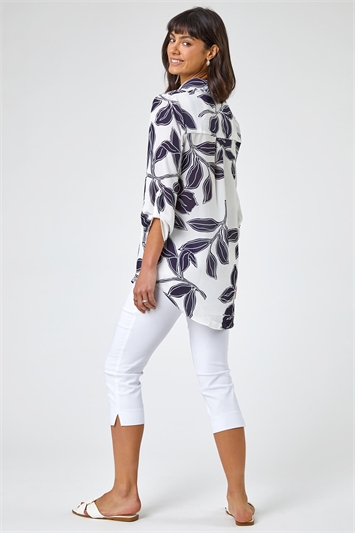 Navy Linear Floral Print Overshirt, Image 2 of 5