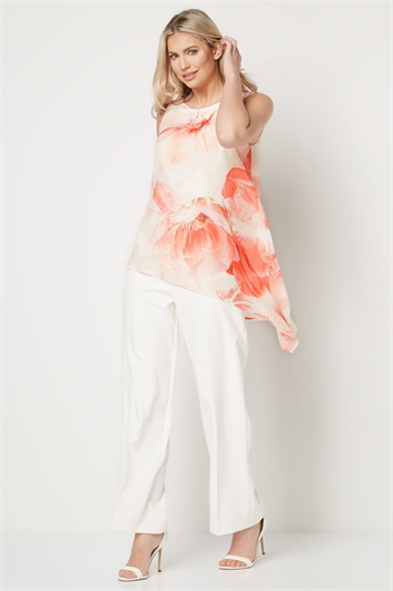 White Floral Chiffon Overlay Jumpsuit