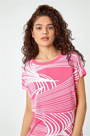 Pink Linear Textured Print Blouson Top