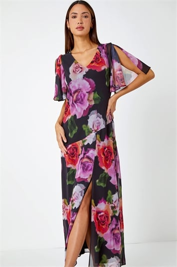 Multi Floral Print Tie Back Maxi Dress