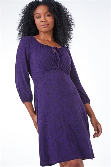 Purple Petite Keyhole Detail Stretch Jersey Dress