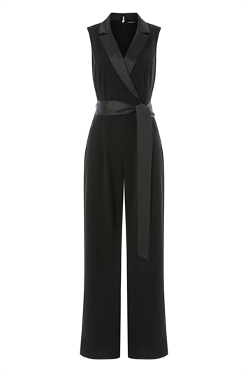 Tuxedo Style Jumpsuit in Black - Roman Originals UK