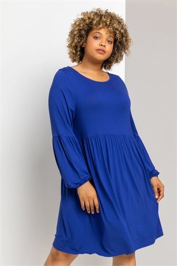 Blue Curve Plain Tunic Dress