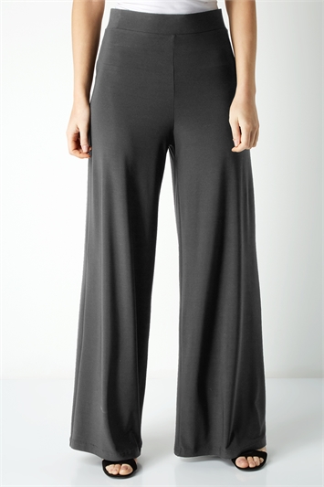 Grey Wide Leg Stretch Trousers, Image 1 of 2