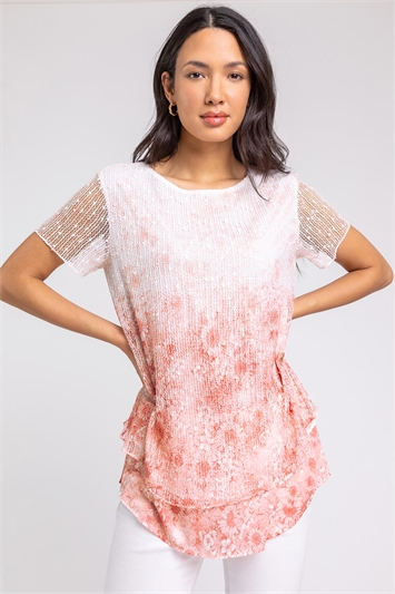 Sequin Mesh Overlay Floral Stretch Topand this?