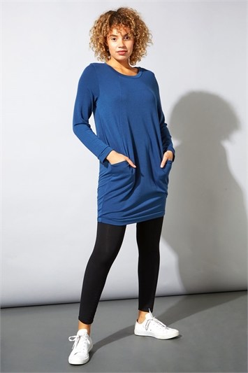 Front Pocket Long Sleeve Cocoon Dress