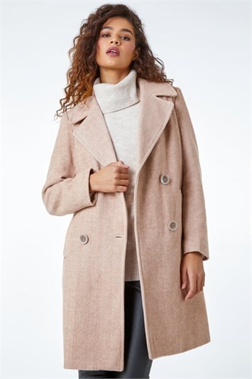 Multi Double Breasted Longline Textured Coat