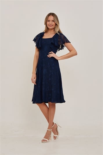 Blue Julianna Burnout Print Cape Sleeve Dress