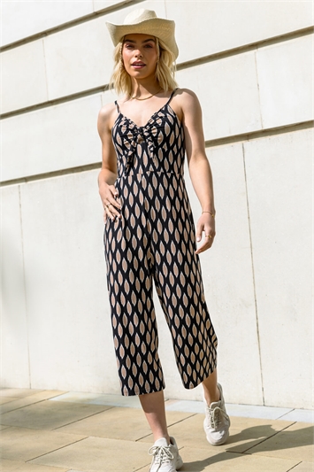 Black Stretch Jersey Abstract Jumpsuit, Image 2 of 5