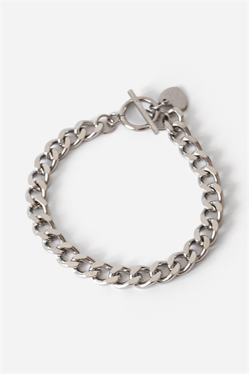 Metallic Curb Chain Bracelet With Heart Pendant