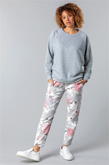 Light Grey Floral Print Lounge Joggers, Image 3 of 4