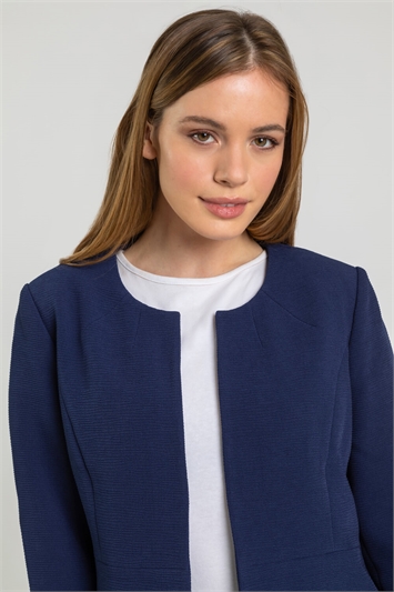 Navy Petite Textured Cropped Jacket, Image 4 of 5