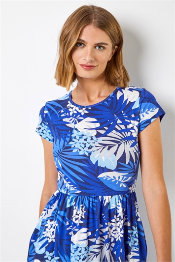 Royal Blue Floral Print Fit & Flare Dress, Image 4 of 4