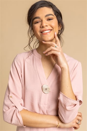 Light Pink Longline Button Detail Tunic Top, Image 4 of 4