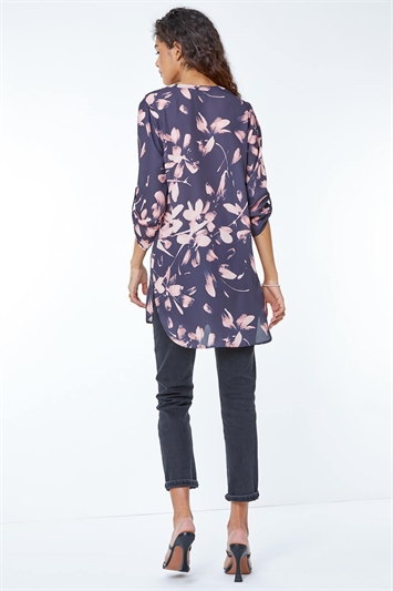 Light Pink Longline Floral Print Tunic Top, Image 3 of 5
