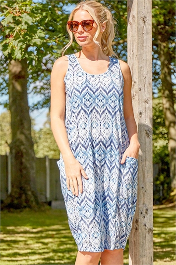 Blue Geo Print Slouch Dress, Image 3 of 5