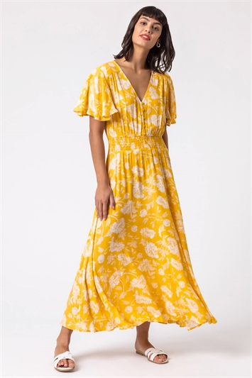 Light Yellow Floral Print Tiered Midi Dress, Image 5 of 5