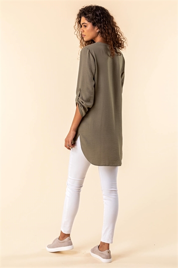 Olive Longline Button Detail Tunic Top, Image 2 of 4
