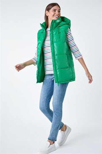 Green Patent Hooded Gilet