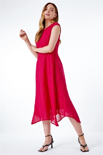 Pink Embroidered Sequin Hanky Hem Asymmetric Dress
