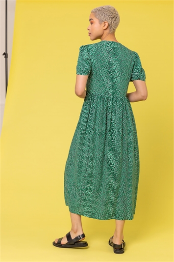 Green Ditsy Spot Button Through Midi Dress, Image 2 of 5
