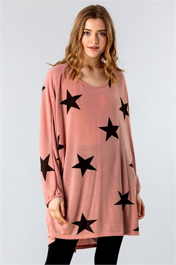 Pink One Size All Over Star Print Lounge Top