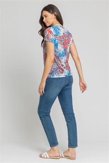 Red Tropical Contrast Print Tie Top, Image 2 of 4