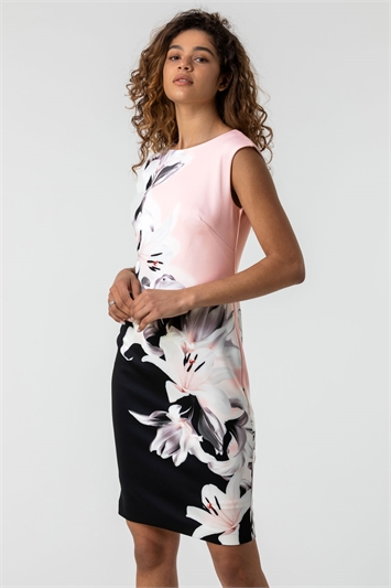 Light Pink Floral Print Premium Stretch Dress, Image 3 of 4