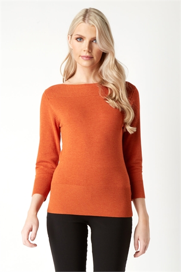 Slash Neck Jumper in Dark Orange - Roman Originals UK