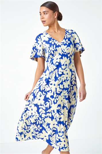 Blue Petite Floral Print Midi Dress