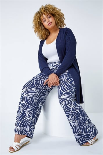Blue Curve Linear Print Palazzo Trousers