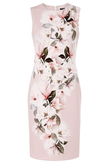 Light-Pink Fitted Floral Print Scuba Dress, Image 6 of 6