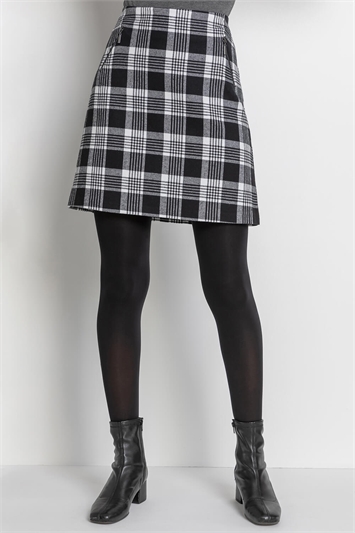 Black Check Print Zip Pocket Skirt, Image 1 of 4