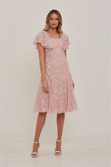 Pink Julianna Burnout Print Cape Sleeve Dress